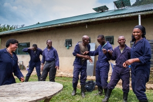 Some of the  gorilla caregivers and maintenance/security prepare their welcome ceremony for incoming international visitors. 